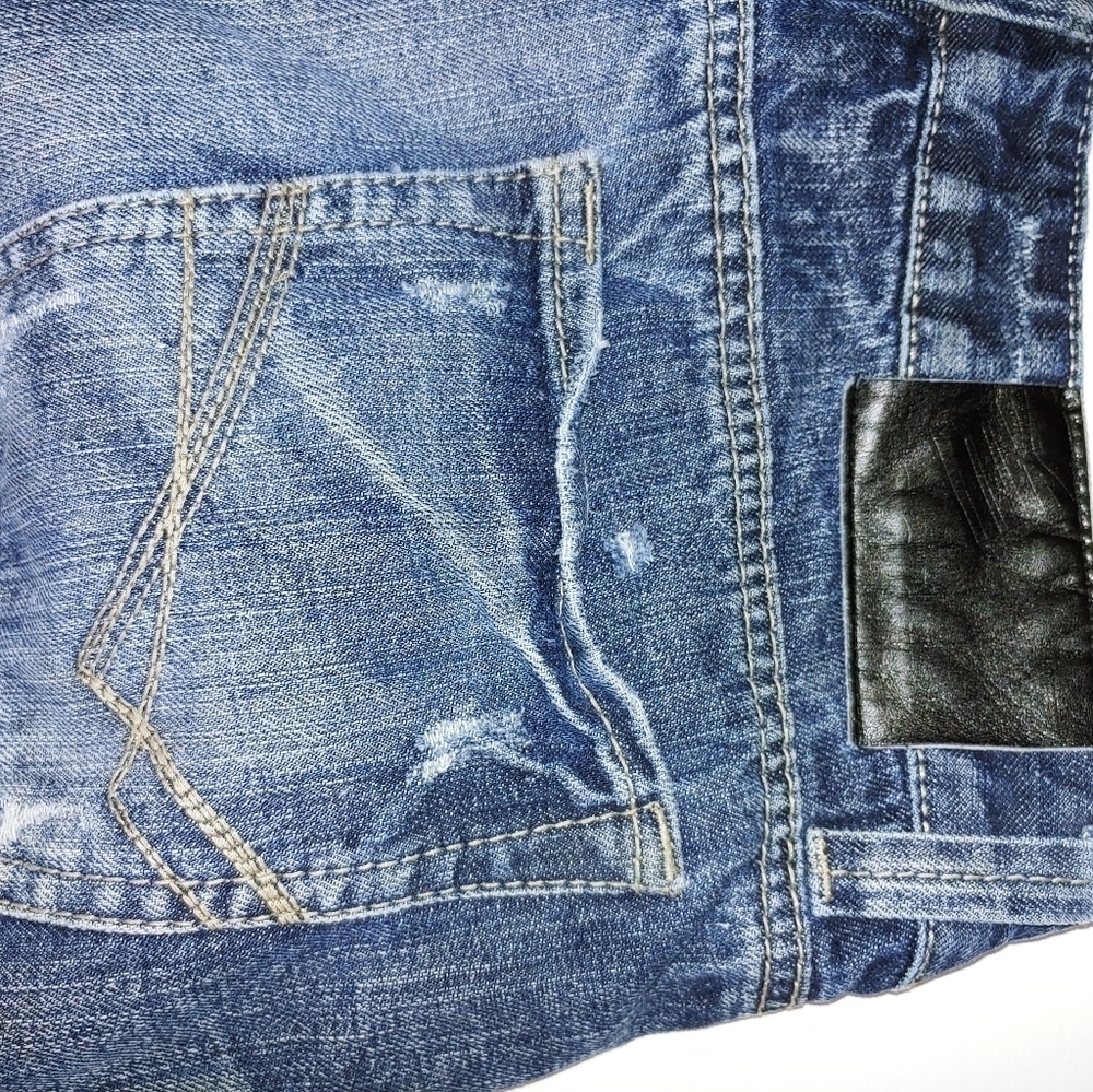 Machine Disressed Low Rise Straight Jeans 29